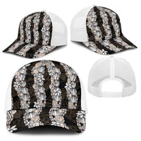 Black and Beige Hawaii Shell Lei Baseball Net Cap Hawaiian Sunrise Shell Hebrew Cone Plumeria LT14 - Polynesian Pride