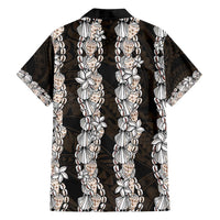 Black and Beige Hawaii Shell Lei Family Matching Long Sleeve Bodycon Dress and Hawaiian Shirt Hawaiian Sunrise Shell Hebrew Cone Plumeria - Polynesian Pride