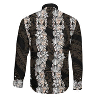 Black and Beige Hawaii Shell Lei Family Matching Long Sleeve Bodycon Dress and Hawaiian Shirt Hawaiian Sunrise Shell Hebrew Cone Plumeria - Polynesian Pride