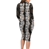 Black and Beige Hawaii Shell Lei Family Matching Long Sleeve Bodycon Dress and Hawaiian Shirt Hawaiian Sunrise Shell Hebrew Cone Plumeria - Polynesian Pride