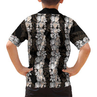 Black and Beige Hawaii Shell Lei Family Matching Off The Shoulder Long Sleeve Dress and Hawaiian Shirt Hawaiian Sunrise Shell Hebrew Cone Plumeria - Polynesian Pride