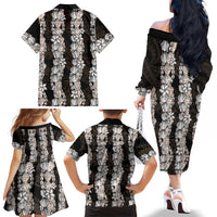 Black and Beige Hawaii Shell Lei Family Matching Off The Shoulder Long Sleeve Dress and Hawaiian Shirt Hawaiian Sunrise Shell Hebrew Cone Plumeria - Polynesian Pride