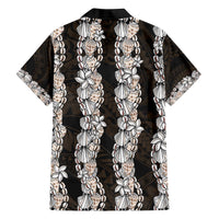 Black and Beige Hawaii Shell Lei Family Matching Off The Shoulder Long Sleeve Dress and Hawaiian Shirt Hawaiian Sunrise Shell Hebrew Cone Plumeria - Polynesian Pride