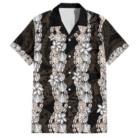 Black and Beige Hawaii Shell Lei Family Matching Off Shoulder Maxi Dress and Hawaiian Shirt Hawaiian Sunrise Shell Hebrew Cone Plumeria - Polynesian Pride