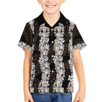 Black and Beige Hawaii Shell Lei Family Matching Short Sleeve Bodycon Dress and Hawaiian Shirt Hawaiian Sunrise Shell Hebrew Cone Plumeria - Polynesian Pride