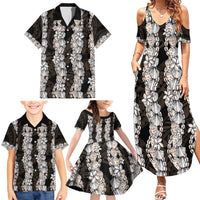 Black and Beige Hawaii Shell Lei Family Matching Summer Maxi Dress and Hawaiian Shirt Hawaiian Sunrise Shell Hebrew Cone Plumeria - Polynesian Pride