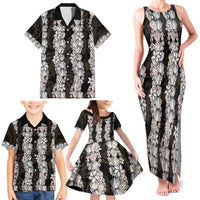 Black and Beige Hawaii Shell Lei Family Matching Tank Maxi Dress and Hawaiian Shirt Hawaiian Sunrise Shell Hebrew Cone Plumeria - Polynesian Pride