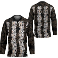 Black and Beige Hawaii Shell Lei Hockey Jersey Hawaiian Sunrise Shell Hebrew Cone Plumeria - Polynesian Pride