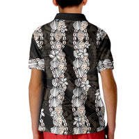 Black and Beige Hawaii Shell Lei Kid Polo Shirt Hawaiian Sunrise Shell Hebrew Cone Plumeria LT14 - Polynesian Pride