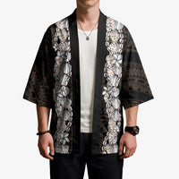 Black and Beige Hawaii Shell Lei Kimono Hawaiian Sunrise Shell Hebrew Cone Plumeria - Polynesian Pride