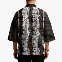 Black and Beige Hawaii Shell Lei Kimono Hawaiian Sunrise Shell Hebrew Cone Plumeria - Polynesian Pride