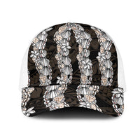 Black and Beige Hawaii Shell Lei Mesh Trucker Cap Hawaiian Sunrise Shell Hebrew Cone Plumeria LT14 One Size White Black - Polynesian Pride