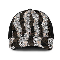 Black and Beige Hawaii Shell Lei Mesh Trucker Cap Hawaiian Sunrise Shell Hebrew Cone Plumeria LT14 One Size Black Black - Polynesian Pride