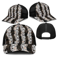 Black and Beige Hawaii Shell Lei Mesh Trucker Cap Hawaiian Sunrise Shell Hebrew Cone Plumeria LT14 - Polynesian Pride