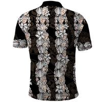 Black and Beige Hawaii Shell Lei Polo Shirt Hawaiian Sunrise Shell Hebrew Cone Plumeria LT14 - Polynesian Pride