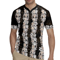 Black and Beige Hawaii Shell Lei Rugby Jersey Hawaiian Sunrise Shell Hebrew Cone Plumeria LT14 - Polynesian Pride