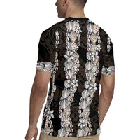 Black and Beige Hawaii Shell Lei Rugby Jersey Hawaiian Sunrise Shell Hebrew Cone Plumeria LT14 - Polynesian Pride