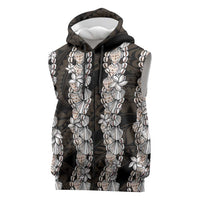 Black and Beige Hawaii Shell Lei Sleeveless Zip Hoodie Hawaiian Sunrise Shell Hebrew Cone Plumeria LT14 Black - Polynesian Pride