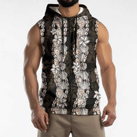 Black and Beige Hawaii Shell Lei Sleeveless Zip Hoodie Hawaiian Sunrise Shell Hebrew Cone Plumeria LT14 - Polynesian Pride