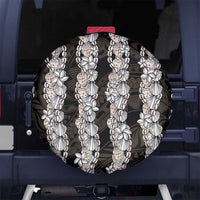 Black and Beige Hawaii Shell Lei Spare Tire Cover Hawaiian Sunrise Shell Hebrew Cone Plumeria - Polynesian Pride