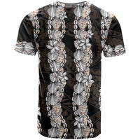 Black and Beige Hawaii Shell Lei T Shirt Hawaiian Sunrise Shell Hebrew Cone Plumeria LT14 - Polynesian Pride