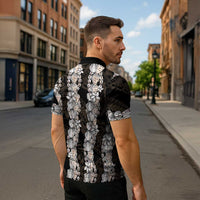 Black and Beige Hawaii Shell Lei Zipper Polo Shirt Hawaiian Sunrise Shell Hebrew Cone Plumeria LT14 - Polynesian Pride
