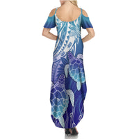Polynesia Sea Turtle Family Matching Summer Maxi Dress and Hawaiian Shirt Happy Valentine Day Polynesian - Dark Cyan LT14 - Polynesian Pride