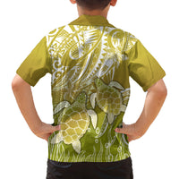 Polynesia Sea Turtle Family Matching Off Shoulder Long Sleeve Dress and Hawaiian Shirt Happy Valentine Day Polynesian - Gold LT14 - Polynesian Pride