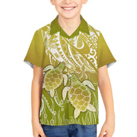 Polynesia Sea Turtle Family Matching Off Shoulder Maxi Dress and Hawaiian Shirt Happy Valentine Day Polynesian - Gold LT14 Son's Shirt Gold - Polynesian Pride