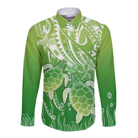 Polynesia Sea Turtle Long Sleeve Button Shirt Happy Valentine Day Polynesian - Green LT14 Unisex Green - Polynesian Pride