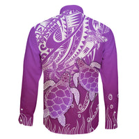 Polynesia Valentine Day Family Matching Off Shoulder Long Sleeve Dress and Hawaiian Shirt Polynesian Sea Turtle Purple Version LT14 - Polynesian Pride