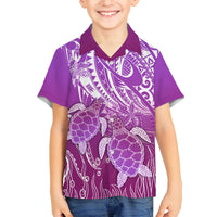 Polynesia Valentine Day Family Matching Off Shoulder Long Sleeve Dress and Hawaiian Shirt Polynesian Sea Turtle Purple Version LT14 Son's Shirt Purple - Polynesian Pride