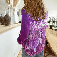 Polynesia Valentine Day Women Casual Shirt Polynesian Sea Turtle Purple Version LT14 - Polynesian Pride