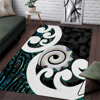 Aotearoa Koru Area Rug Cyan Maori Paua Shell Mix Silver Fern LT14 Black - Polynesian Pride