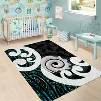 Aotearoa Koru Area Rug Cyan Maori Paua Shell Mix Silver Fern LT14 - Polynesian Pride