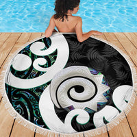 Aotearoa Koru Beach Blanket Cyan Maori Paua Shell Mix Silver Fern LT14 - Polynesian Pride