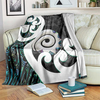 Aotearoa Koru Blanket Cyan Maori Paua Shell Mix Silver Fern LT14 Black - Polynesian Pride