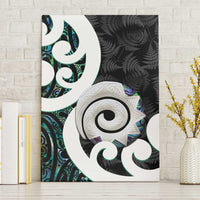 Aotearoa Koru Canvas Wall Art Cyan Maori Paua Shell Mix Silver Fern LT14 Without Frame Black - Polynesian Pride