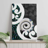 Aotearoa Koru Canvas Wall Art Cyan Maori Paua Shell Mix Silver Fern LT14 - Polynesian Pride