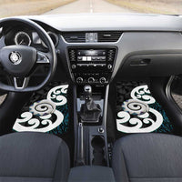 Aotearoa Koru Car Mats Cyan Maori Paua Shell Mix Silver Fern LT14 Set 2pcs - Front Black - Polynesian Pride