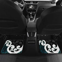 Aotearoa Koru Car Mats Cyan Maori Paua Shell Mix Silver Fern LT14 Set 2pcs - Back Black - Polynesian Pride