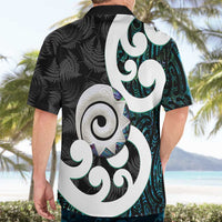 Aotearoa Koru Hawaiian Shirt Cyan Maori Paua Shell Mix Silver Fern LT14 - Polynesian Pride