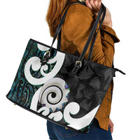 Aotearoa Koru Leather Tote Bag Cyan Maori Paua Shell Mix Silver Fern LT14 - Polynesian Pride