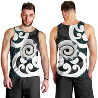 Aotearoa Koru Men Tank Top Cyan Maori Paua Shell Mix Silver Fern LT14 - Polynesian Pride