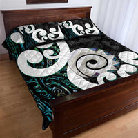 Aotearoa Koru Quilt Bed Set Cyan Maori Paua Shell Mix Silver Fern LT14 - Polynesian Pride