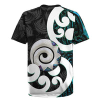 Aotearoa Koru Rugby Jersey Cyan Maori Paua Shell Mix Silver Fern LT14 - Polynesian Pride