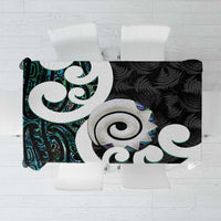 Aotearoa Koru Tablecloth Cyan Maori Paua Shell Mix Silver Fern LT14 Black - Polynesian Pride