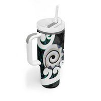 Aotearoa Koru Tumbler With Handle Cyan Maori Paua Shell Mix Silver Fern LT14 - Polynesian Pride