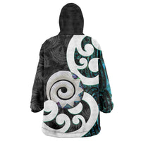Aotearoa Koru Wearable Blanket Hoodie Cyan Maori Paua Shell Mix Silver Fern LT14 - Polynesian Pride