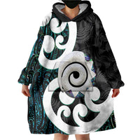 Aotearoa Koru Wearable Blanket Hoodie Cyan Maori Paua Shell Mix Silver Fern LT14 - Polynesian Pride